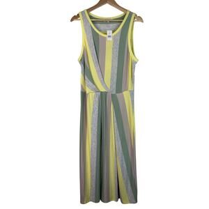 NWT Lou & Gray Women's Size L Gray Yellow Green Striped Jersey Tank Dress